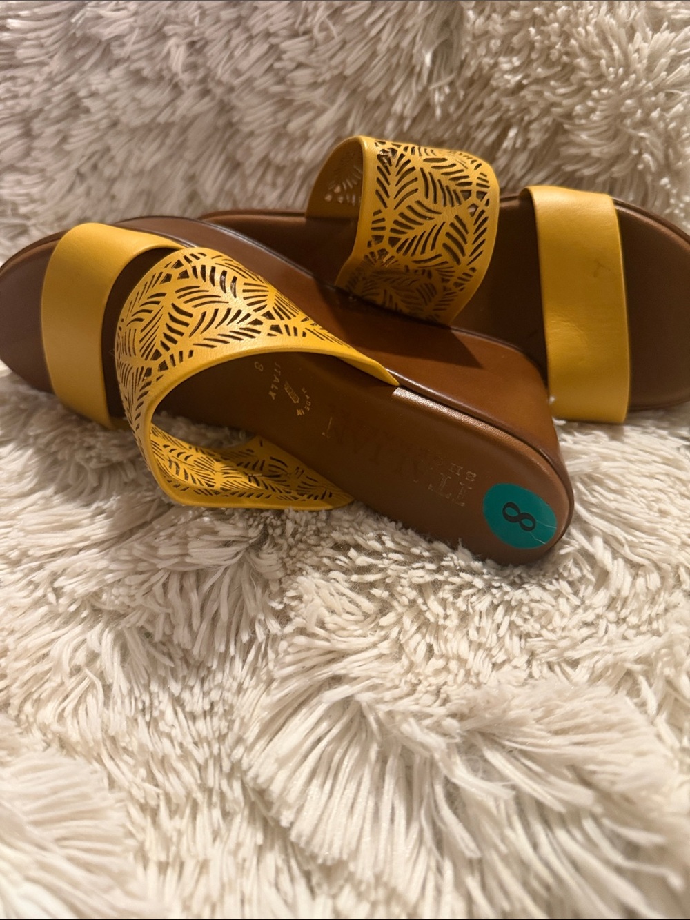 Italian Shoemakers Yellow Laser-Cut Slide Sandals - Picture 2 of 4